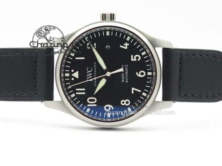 MIROTIME 0212 Mark XVIII IW327001 SS Mk Maker Best Edition Black Dial On Black Leather Strap A SunProtective 7299